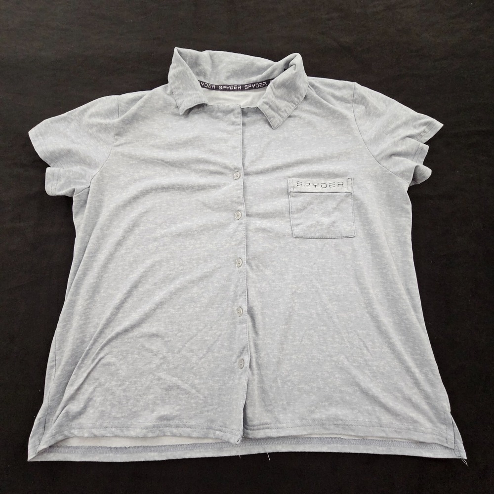 Spyder Gray Short Sleeve Button Up Pajama Top Women's L - Picture 1 of 10